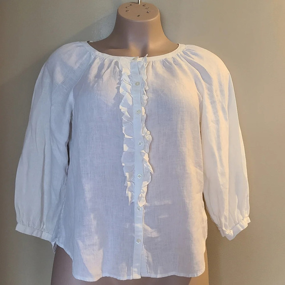 Lauren Ralph Lauren Women's white blouse sz.M linen - Picture 1 of 7